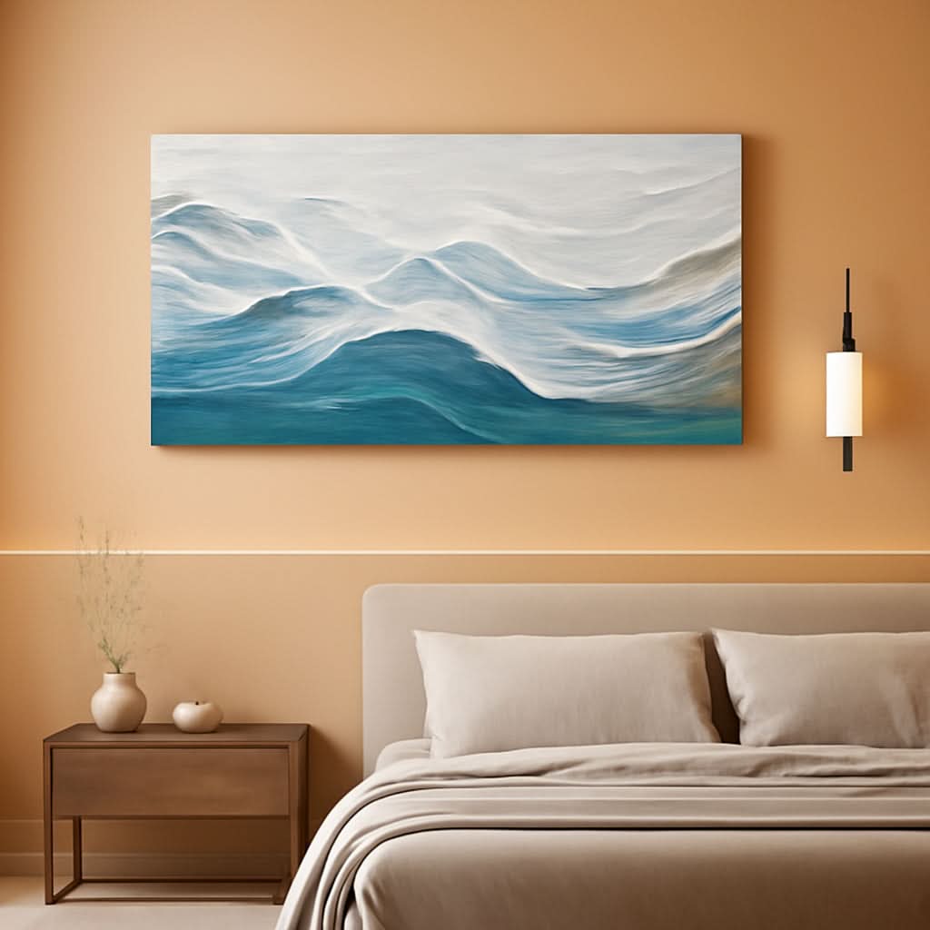 Blue White Ocean Abstract Canvas Artwork 20x40 Inches