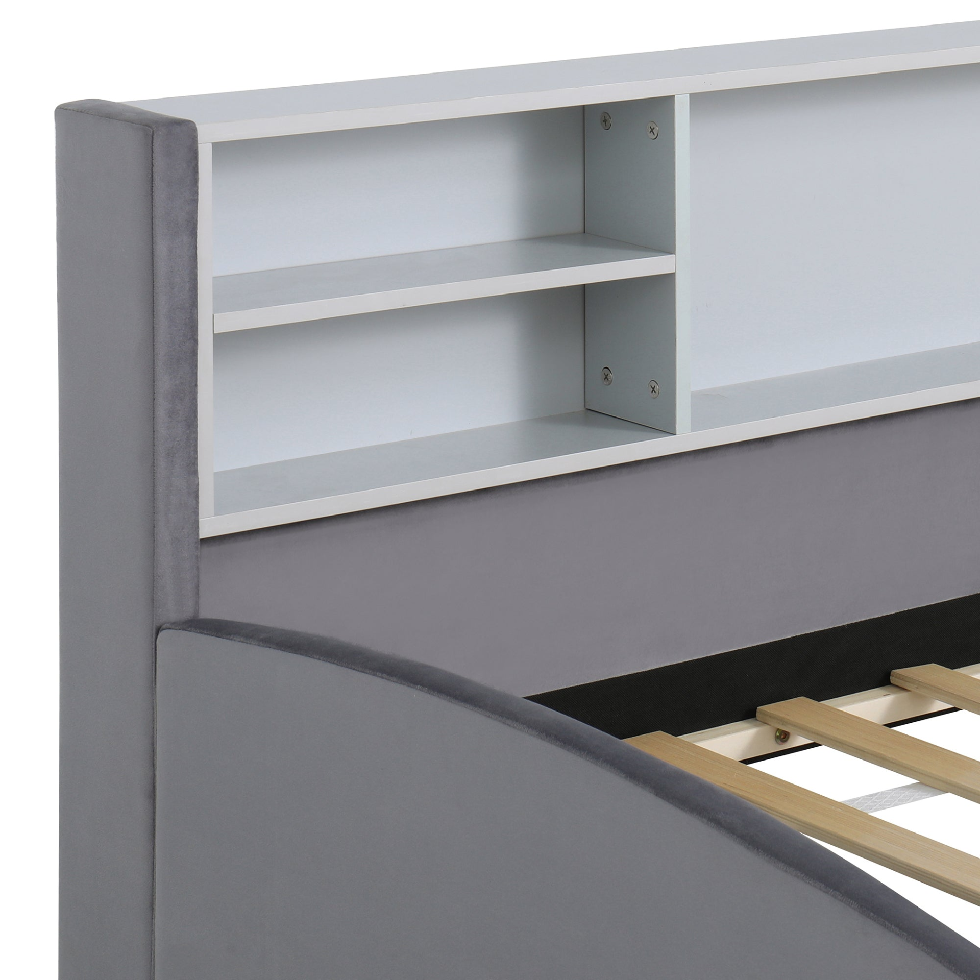 Start2Finish velvet upholstered platform bed with storage drawers and padded headboard, stylish bedroom furniture.