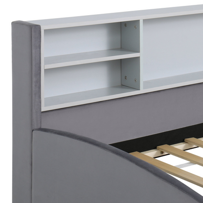 Start2Finish velvet upholstered platform bed with storage drawers and padded headboard, stylish bedroom furniture.