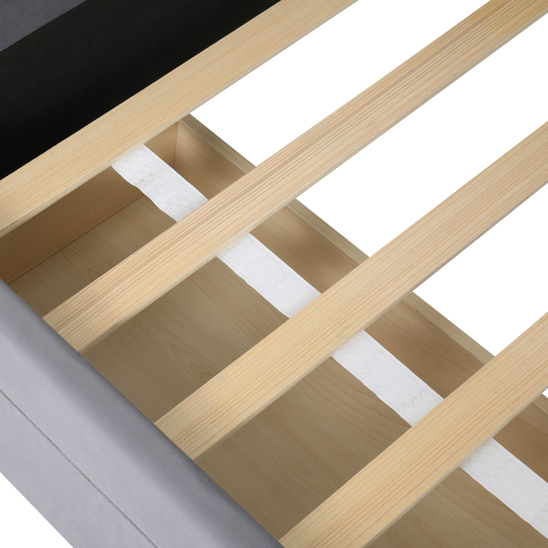 Start2Finish velvet upholstered platform bed with storage drawers and tufted headboard in a luxurious fabric and modern design.
