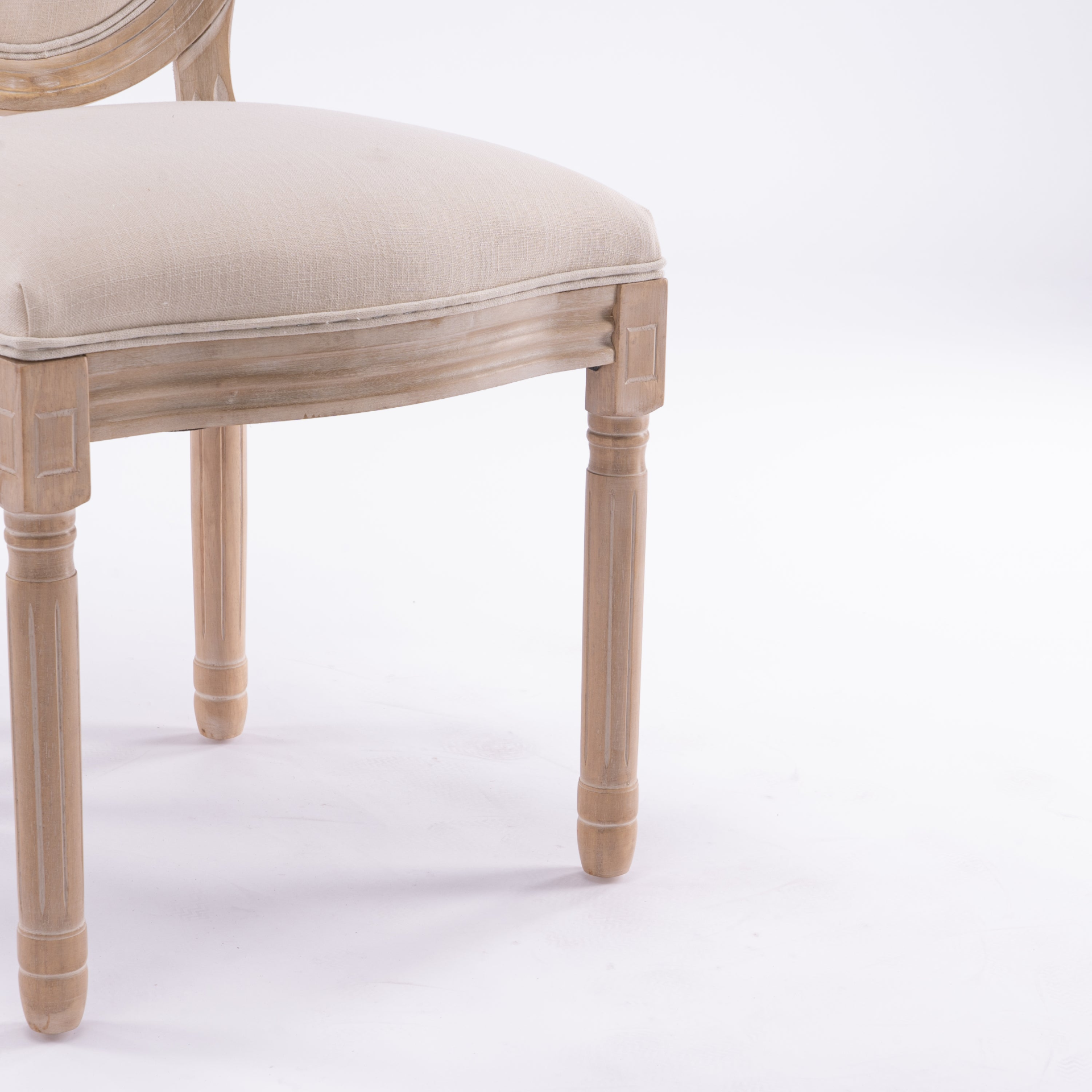 French style solid wood frame linen fabric dining chair with upholstered back, featuring classic design and elegant craftsmanship.