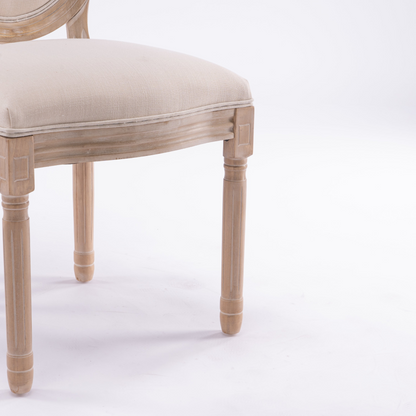 French style solid wood frame linen fabric dining chair with upholstered back, featuring classic design and elegant craftsmanship.