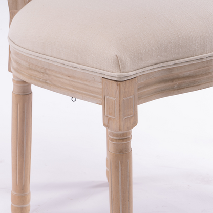 French style solid wood dining chair with linen fabric upholstery and classic upholstered back, by Start2Finish.