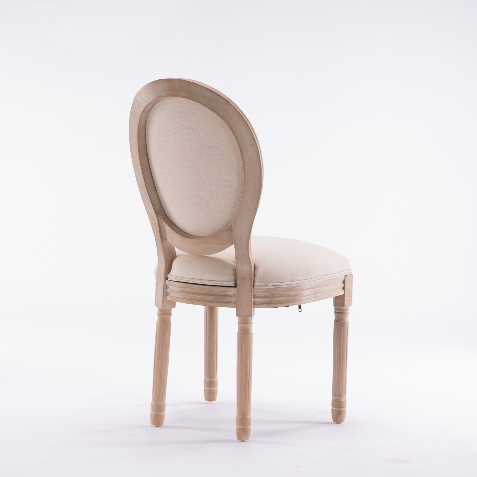 French style solid wood dining chair with linen fabric upholstery and classic upholstered back, by Start2Finish.