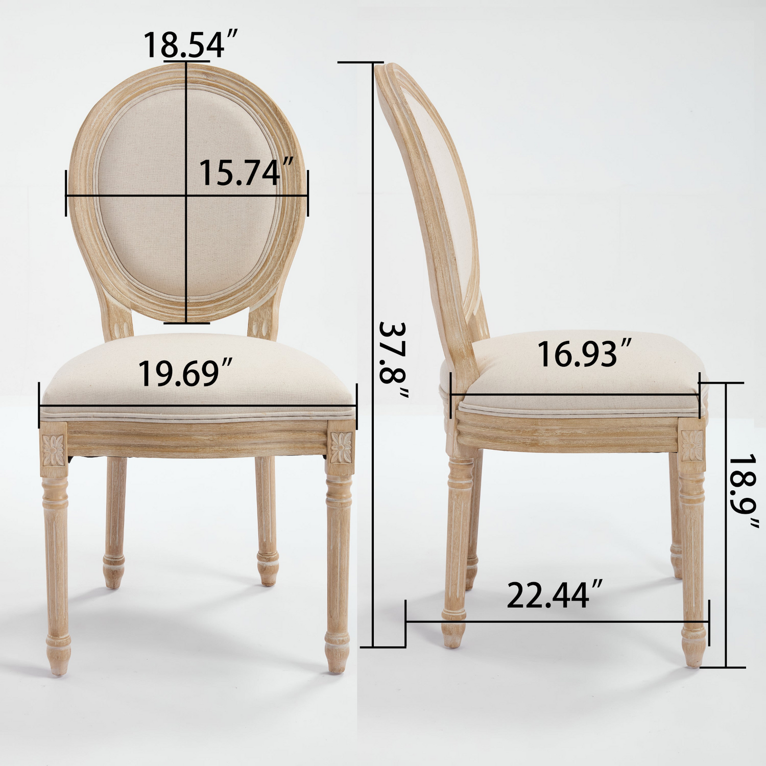 French style solid wood frame linen fabric dining chair with classic upholstered back, designed by Start2Finish.