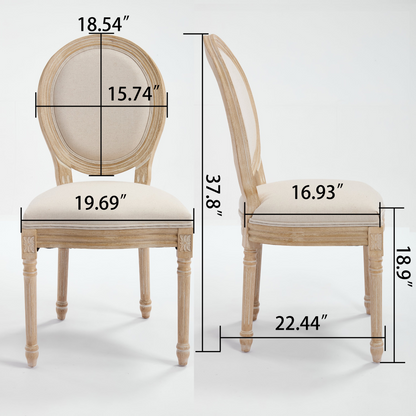 French style solid wood frame linen fabric dining chair with classic upholstered back, designed by Start2Finish.