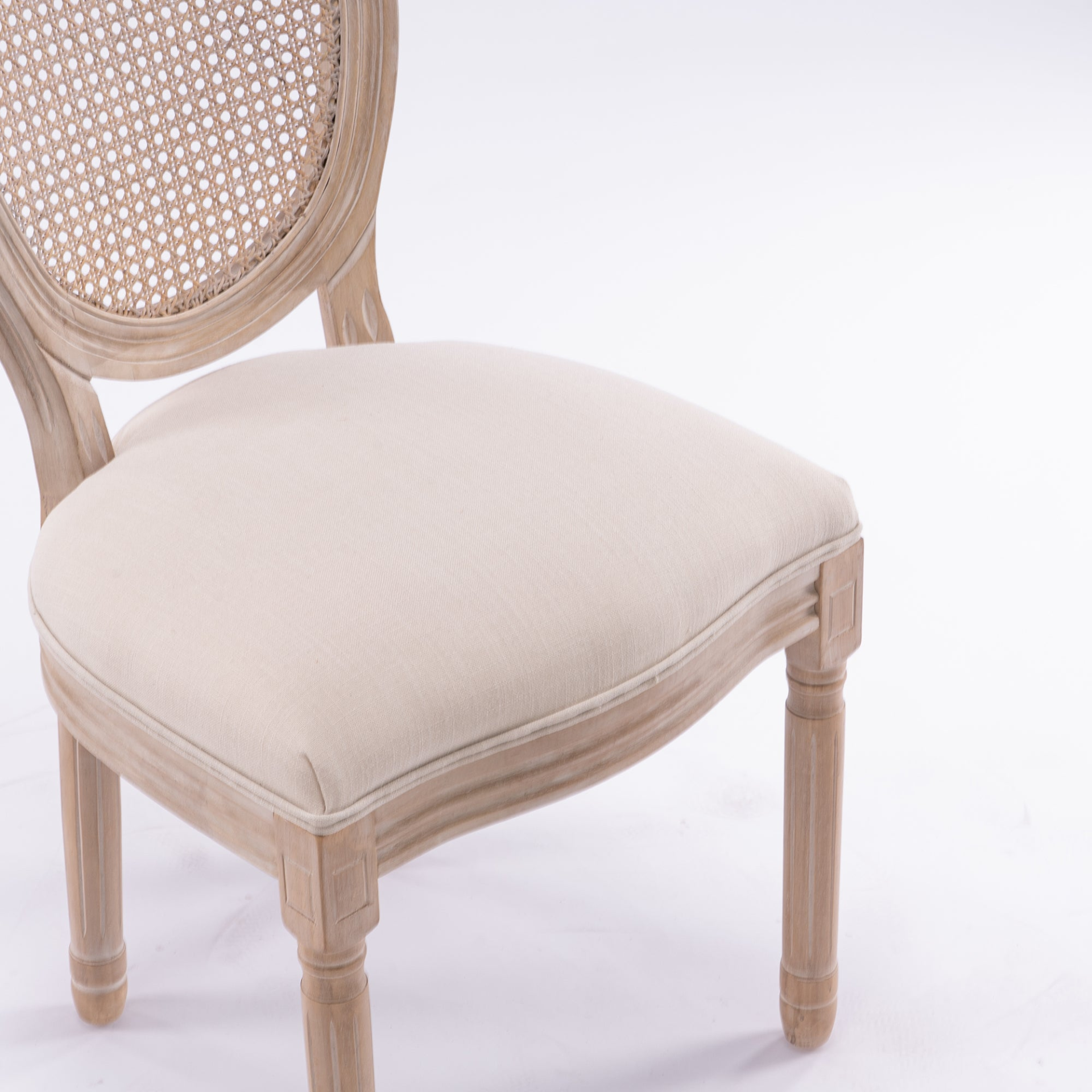 French style solid wood dining chair with linen fabric upholstery, upholstered back, and classic design from Start2Finish.