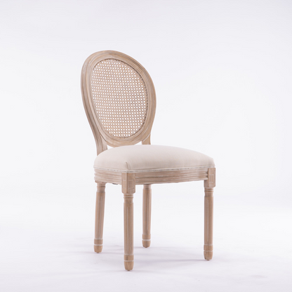 French style solid wood frame linen fabric dining chair with upholstered back, featuring classic design and elegant craftsmanship.