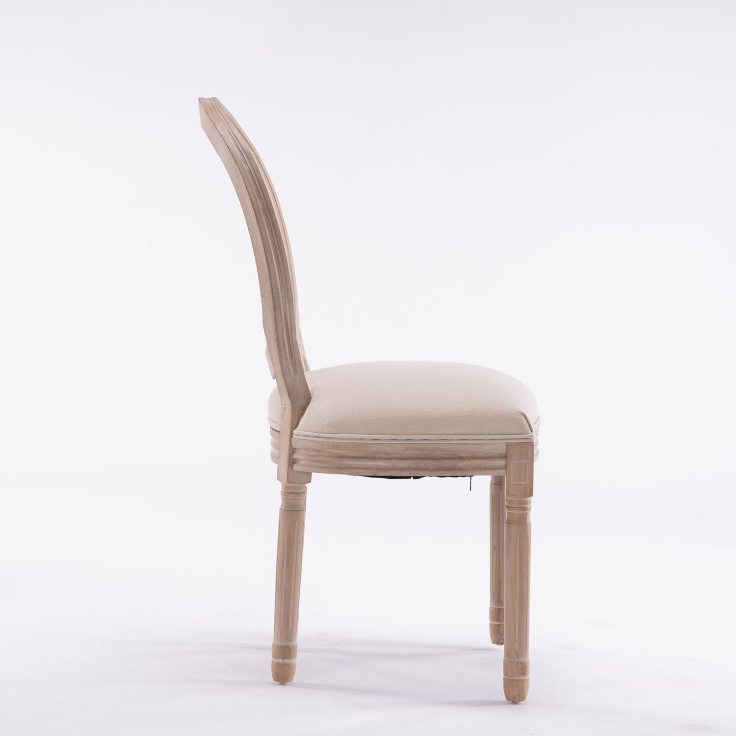 French style solid wood dining chair with linen fabric upholstery and classic upholstered back, from Start2Finish furniture collection.