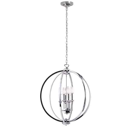 Polished chrome 6LT chandelier with jeweled accents, elegant lighting fixture with multiple light arms and decorative crystal details