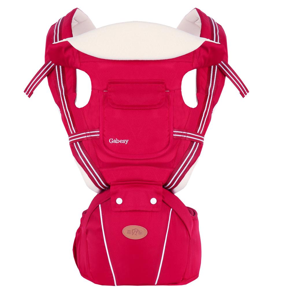 Maroon Asteria breathable multifunctional baby strap waist stool with adjustable straps and comfortable design for parents.