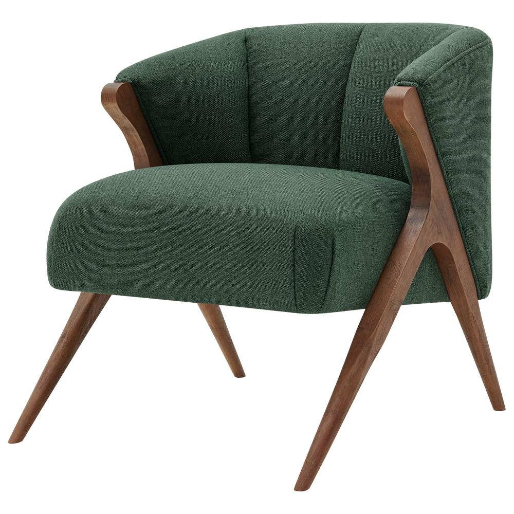 Brown fabric accent chair with wooden legs, stylish furniture piece from Start2Finish, featuring plush upholstery and modern design.