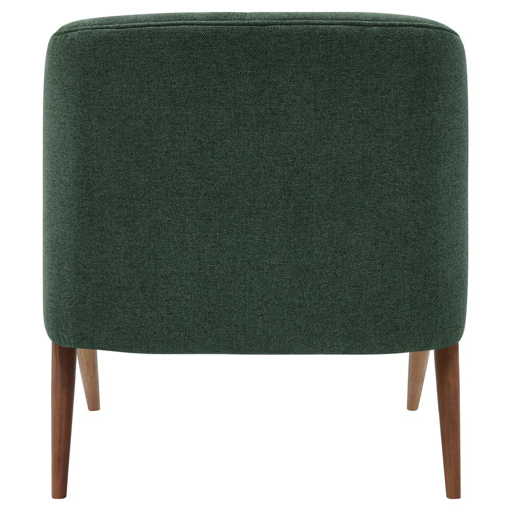 Brown fabric accent chair with wooden legs, stylish furniture piece from Start2Finish, showcasing a comfortable and modern design.