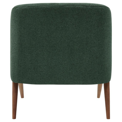 Brown fabric accent chair with wooden legs, stylish furniture piece from Start2Finish, showcasing a comfortable and modern design.