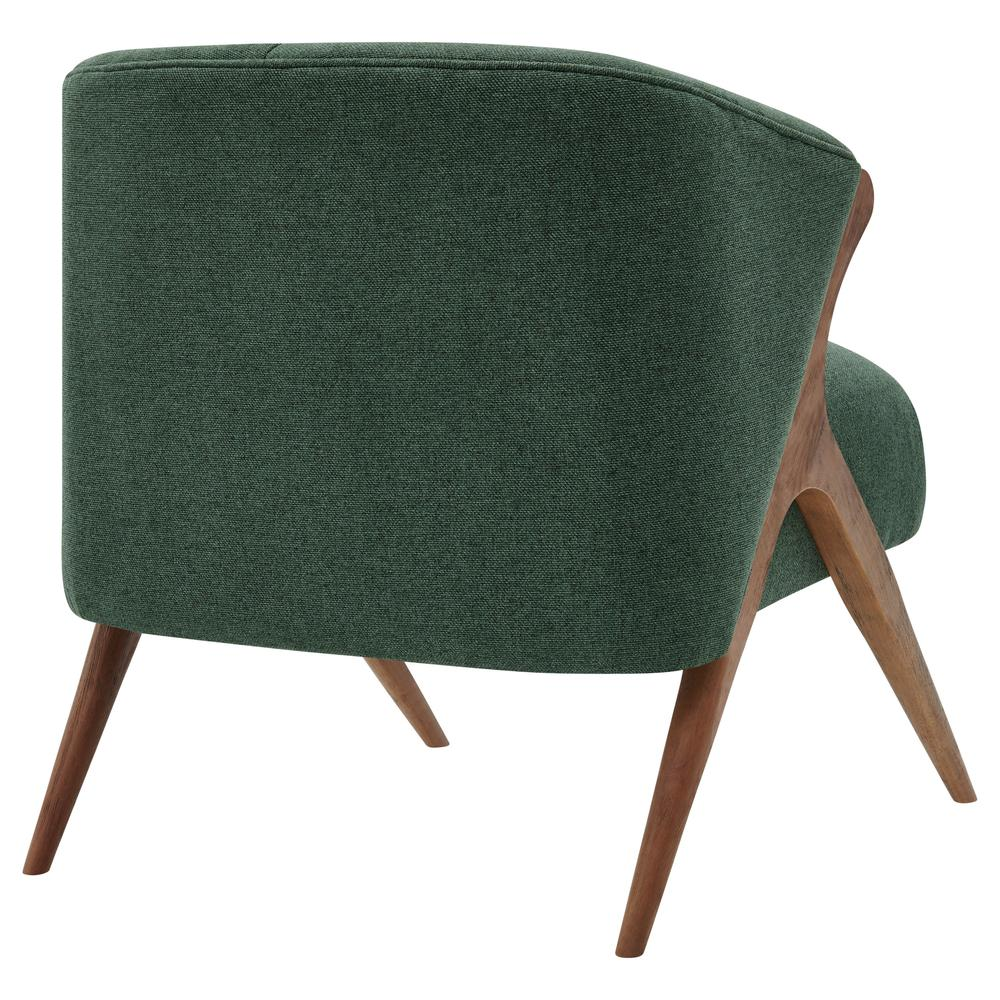 Brown fabric accent chair with wooden legs, stylish Start2Finish furniture piece featuring a comfortable, modern design.