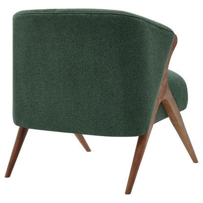 Brown fabric accent chair with wooden legs, stylish Start2Finish furniture piece featuring a comfortable, modern design.