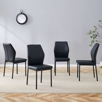 Set of four Start2Finish luxury simple dining chairs with vertical stripe backs and high resilience PU upholstery, modern furniture design