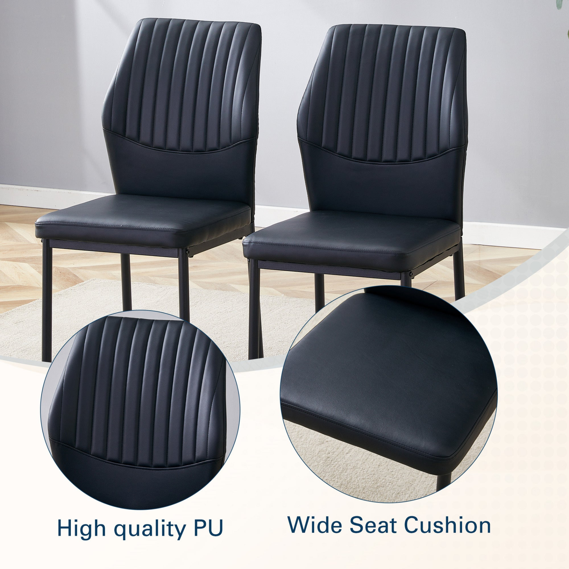 Set of four luxury simple dining chairs by Start2Finish with vertical stripe backs, featuring PU high resilience upholstery and modern design.