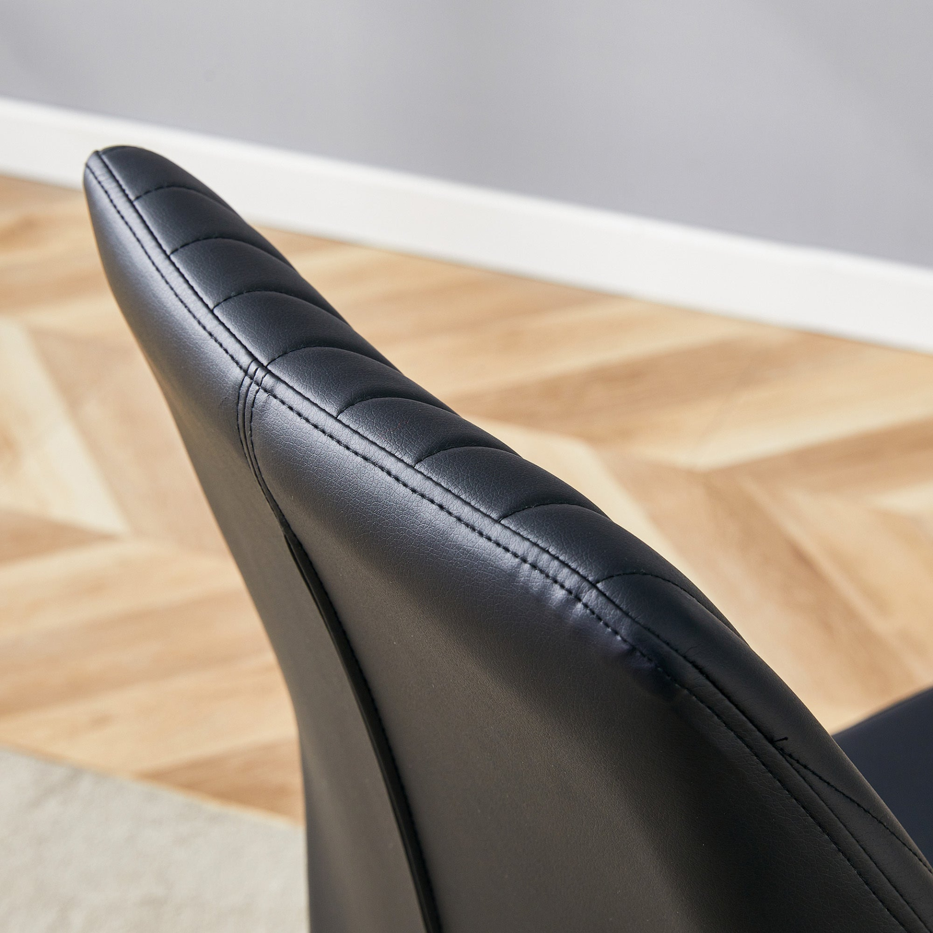 Set of four Start2Finish luxury dining chairs with vertical stripe back, upholstered in PU high resilience material.