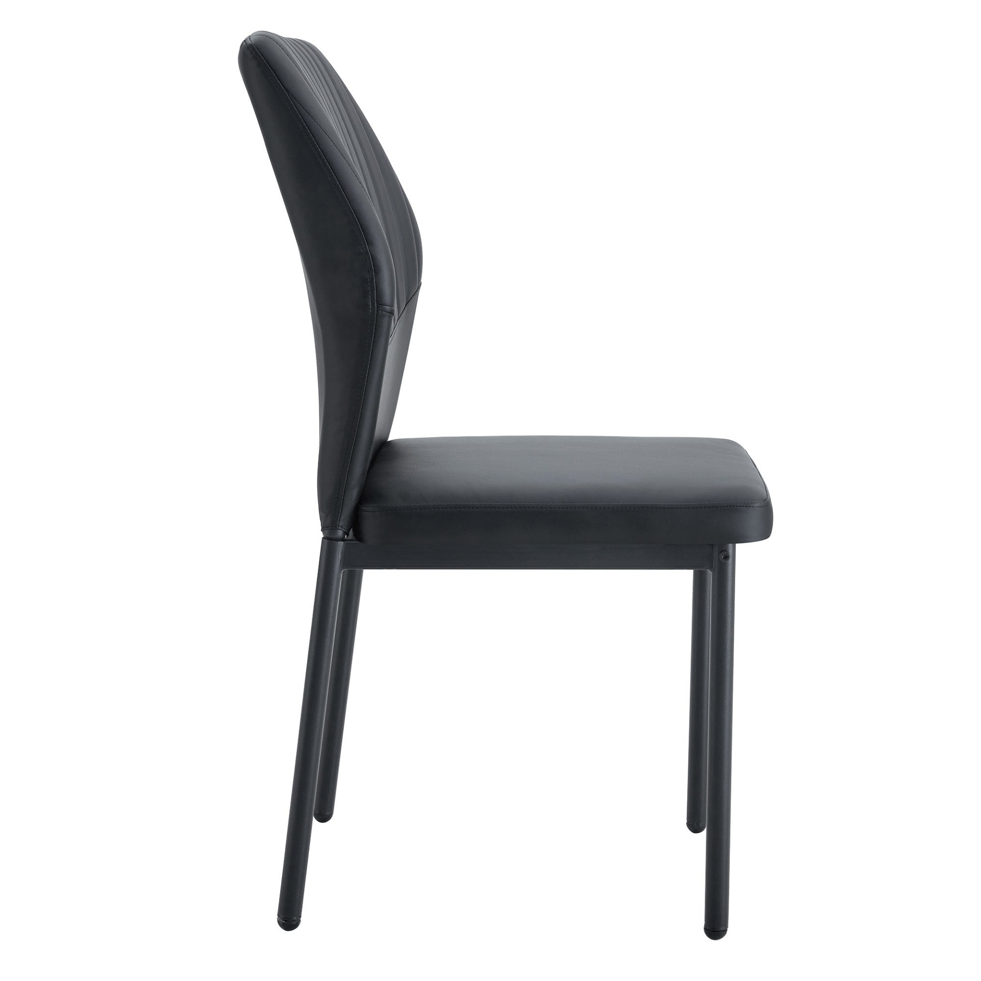 Set of four luxury simple dining chairs by Start2Finish with high-resilience PU upholstery and vertical stripe back design.