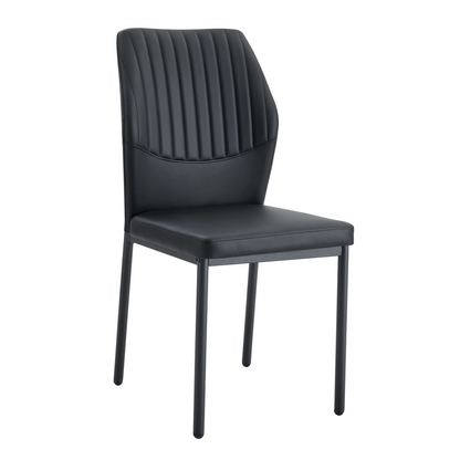 Set of four luxury Start2Finish simple dining chairs with high-resilience PU upholstery and vertical stripe back design.