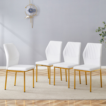 Set of four luxury simple dining chairs by Start2Finish with vertical stripe back and high resilience PU upholstery.