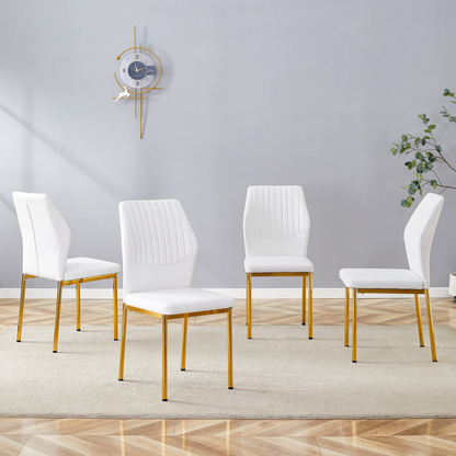 Set of 4 luxury Start2Finish dining chairs with high resilience PU upholstery and vertical stripe backs, modern furniture for dining rooms.