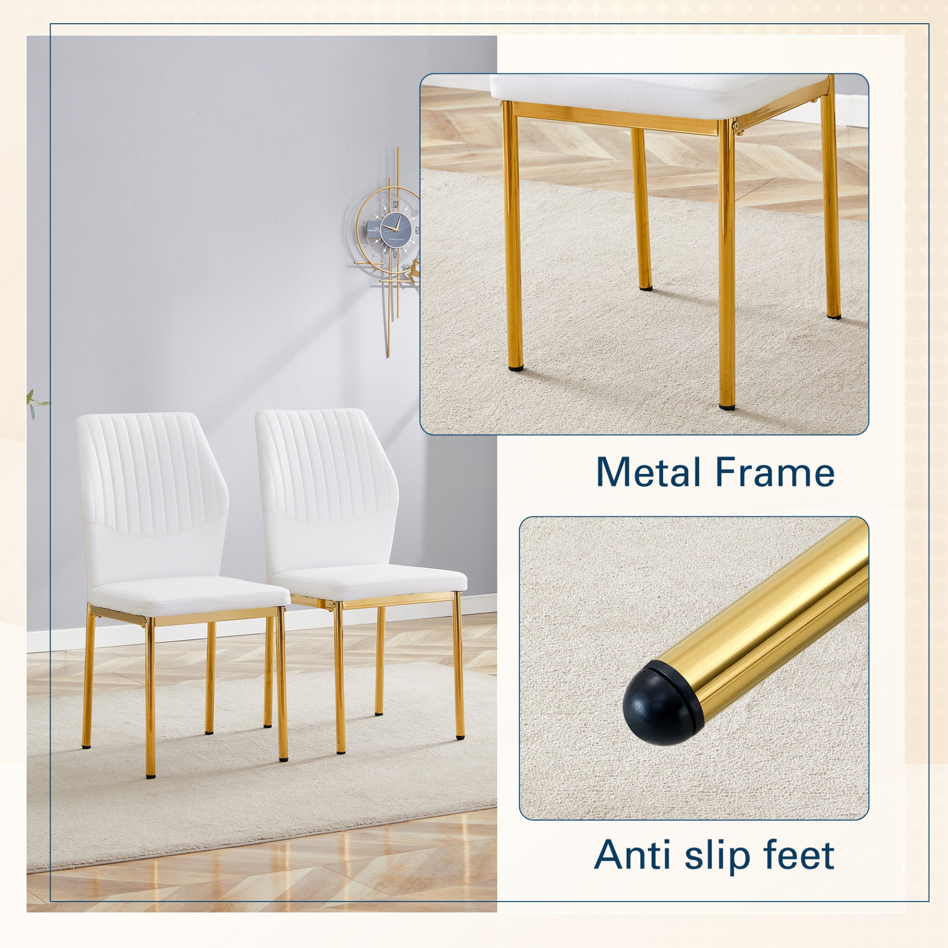 Set of four luxury Start2Finish dining chairs with vertical stripe back, made of high-resilience PU for stylish comfort.