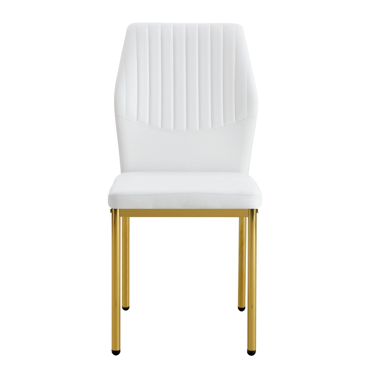 Set of four luxury Start2Finish dining chairs with simple design, high-resilience PU upholstery, and vertical stripe backrests.