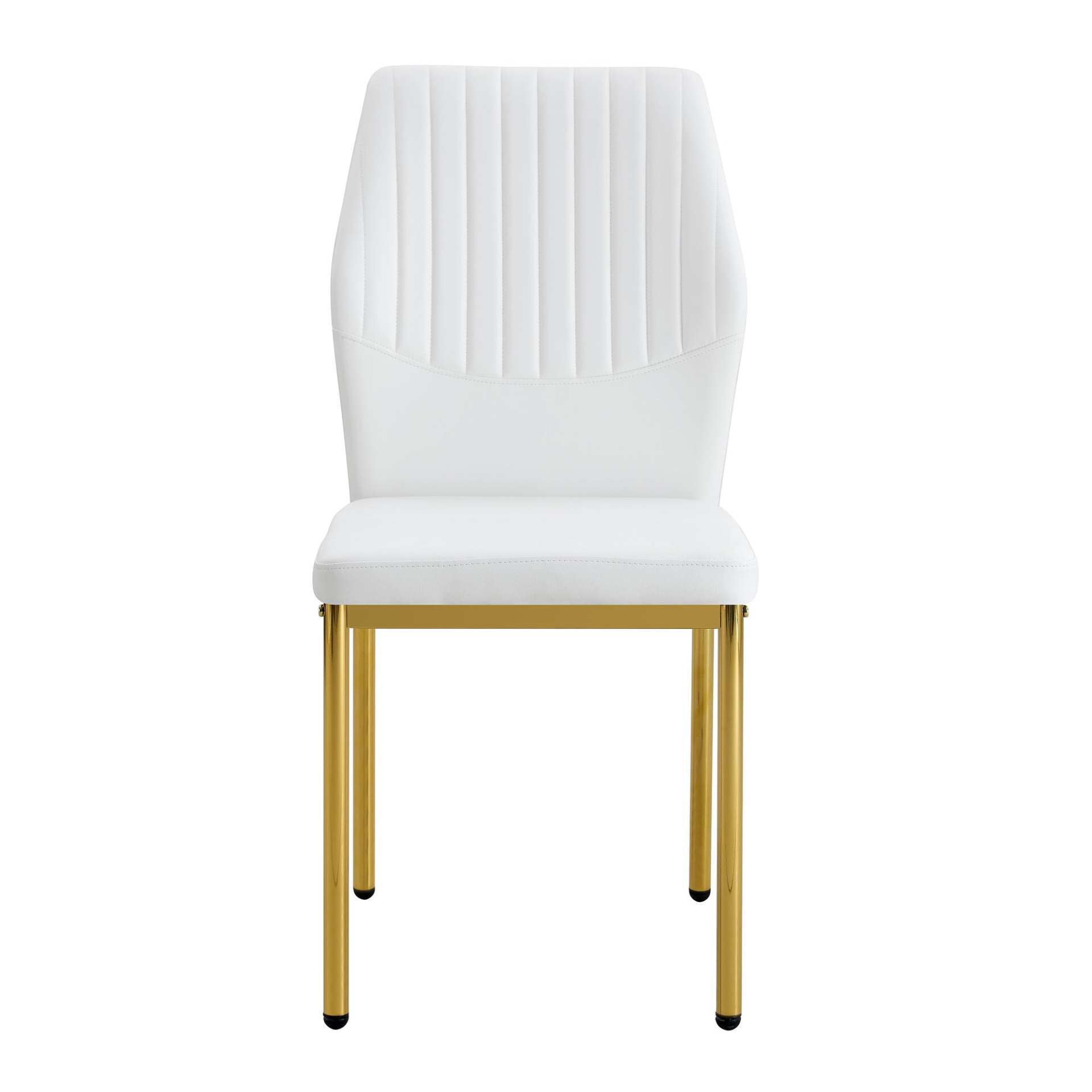 Set of four luxury Start2Finish dining chairs with simple design, high-resilience PU upholstery, and vertical stripe backrests.