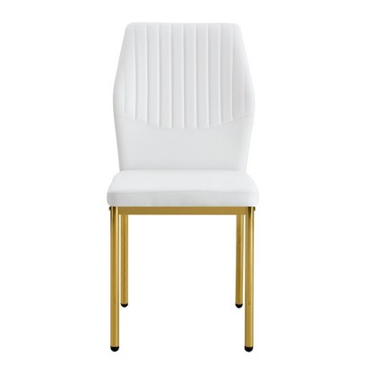 Set of four luxury Start2Finish dining chairs with simple design, high-resilience PU upholstery, and vertical stripe backrests.