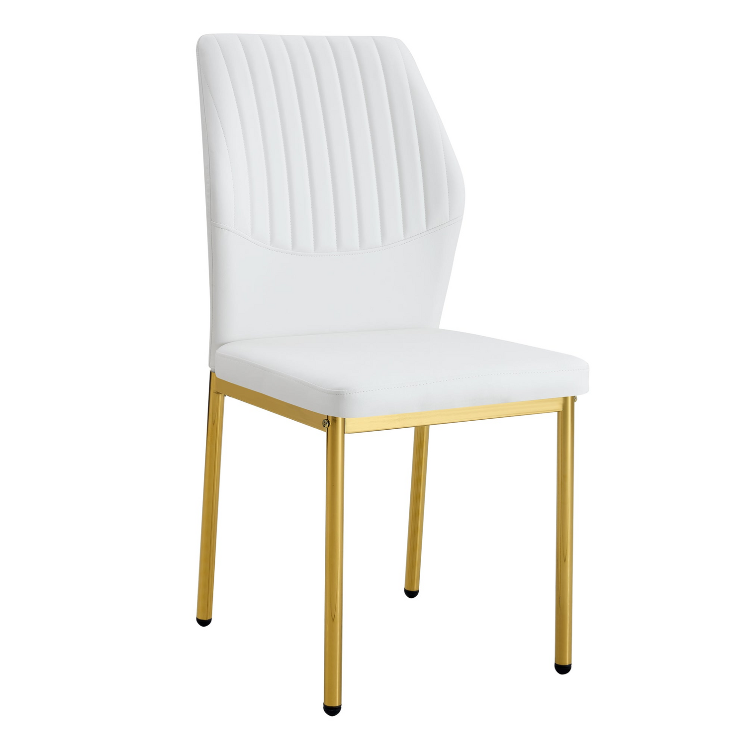 Set of four Start2Finish luxury simple dining chairs with vertical stripe backs, made of high-resilience PU leather, modern furniture.