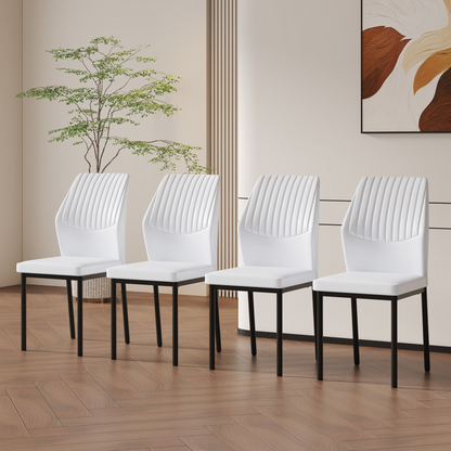Set of four luxury simple dining chairs by Start2Finish featuring black PU upholstery and vertical stripe backs.