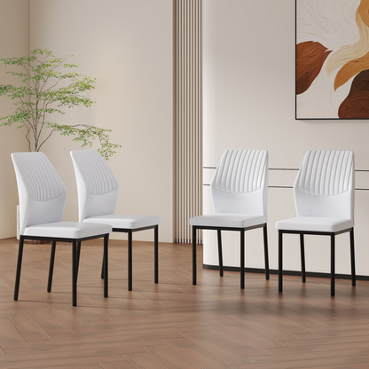 Set of four luxury simple dining chairs by Start2Finish featuring vertical stripe back designs and high resilience PU upholstery.