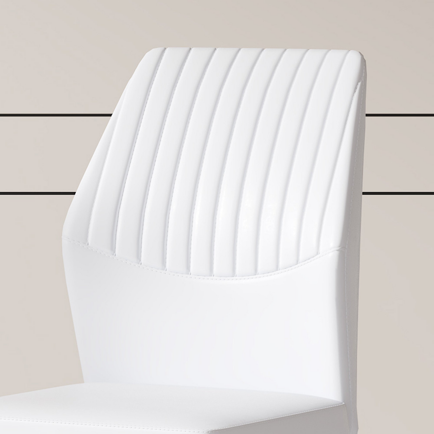 Set of four luxury simple PU dining chairs with vertical stripe backs from Start2Finish, modern furniture for stylish dining rooms.