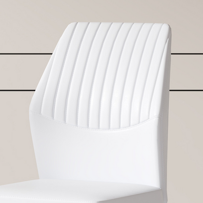 Set of four luxury simple PU dining chairs with vertical stripe backs from Start2Finish, modern furniture for stylish dining rooms.