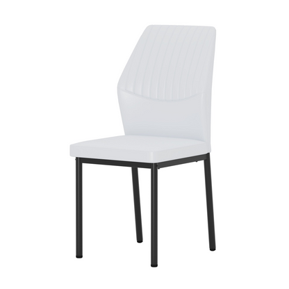Set of four luxury Start2Finish dining chairs with vertical stripe backs, featuring simple design and high-resilience PU upholstery.