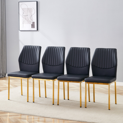 Set of four luxury simple dining chairs by Start2Finish featuring high resilience PU upholstery and vertical stripe back design.
