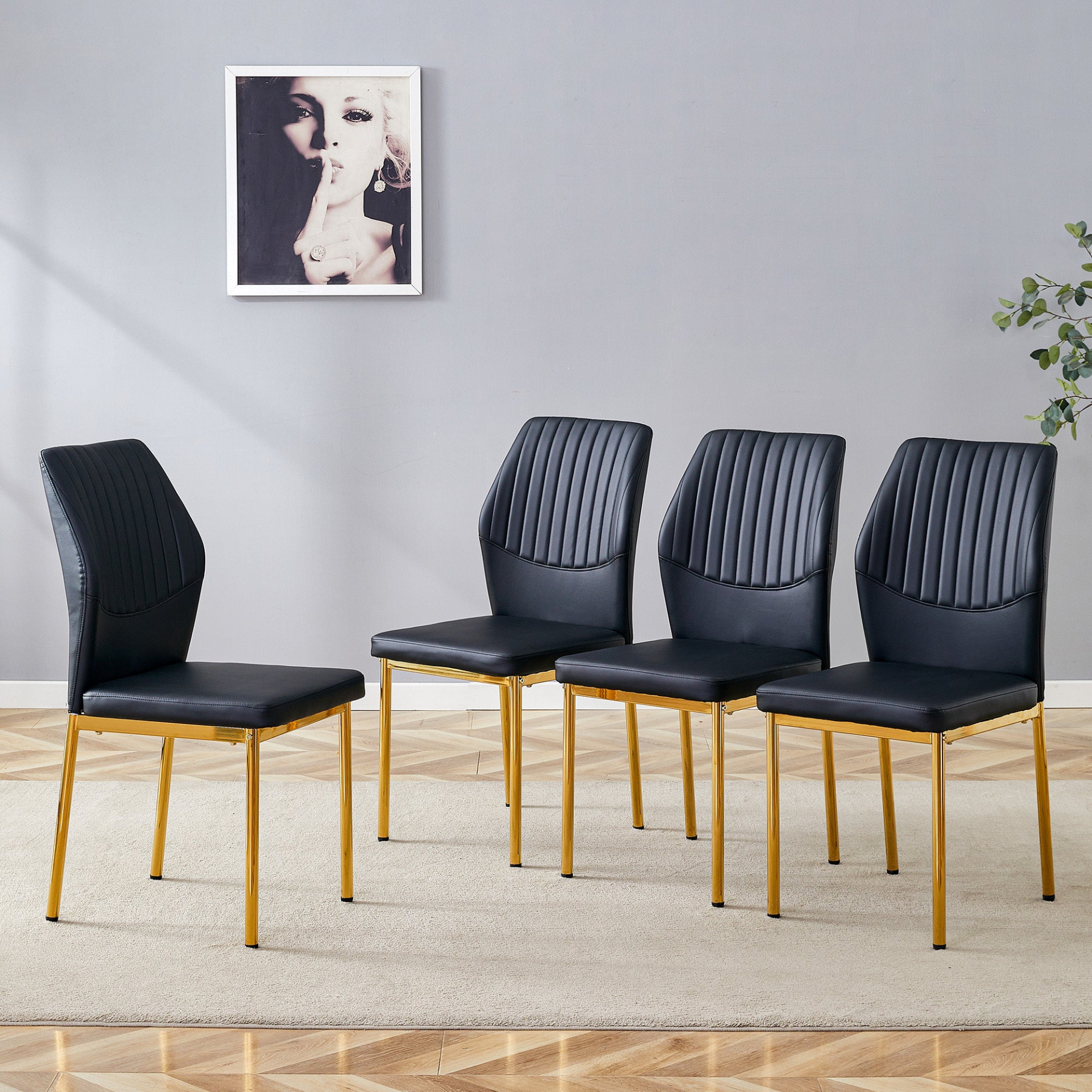 Set of four luxury simple PU dining chairs by Start2Finish with vertical stripe back and high resilience cushioning.
