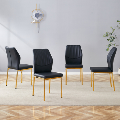 Set of four Start2Finish luxury simple dining chairs with vertical stripe back, featuring PU high resilience upholstery and modern design.