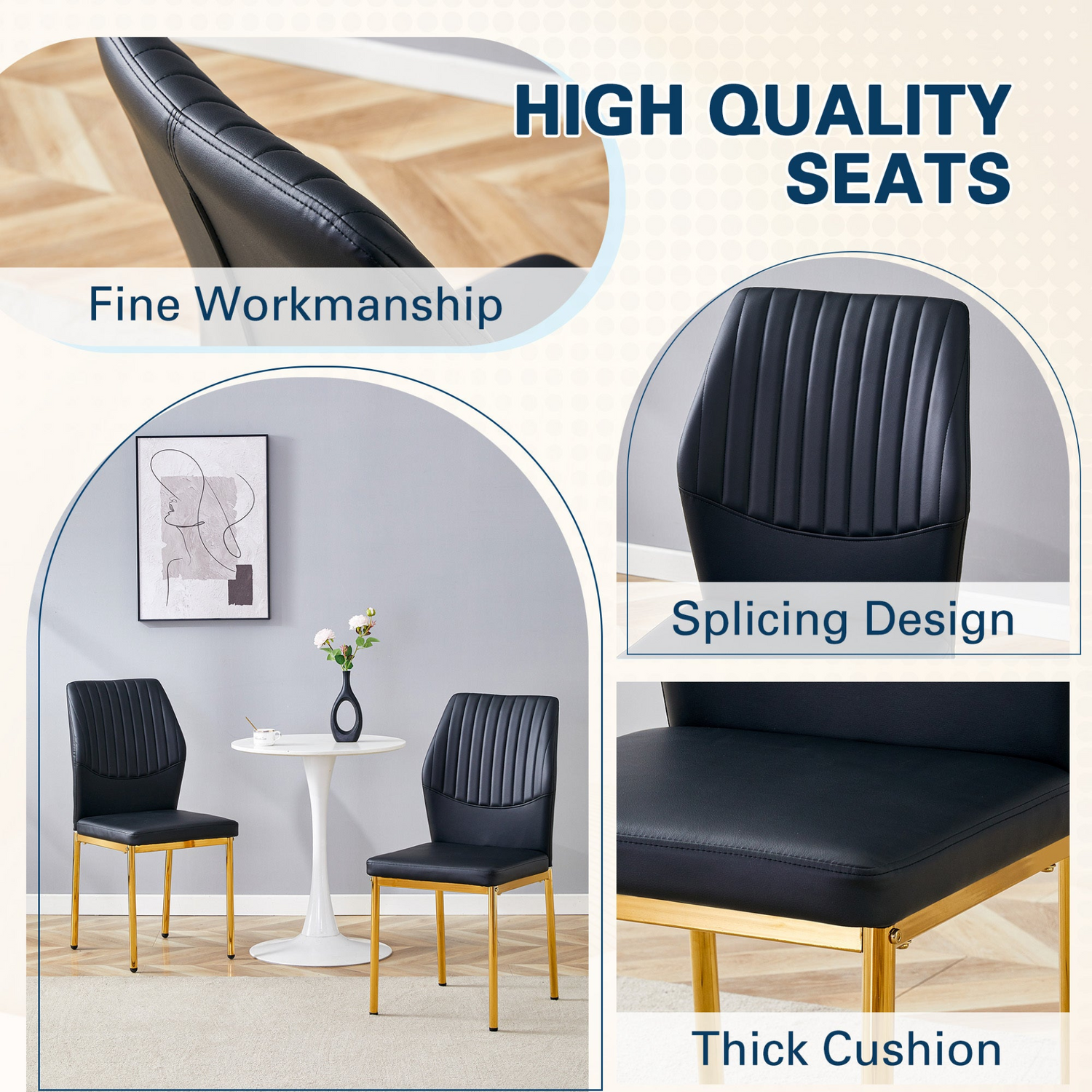 Set of four luxury Start2Finish dining chairs with high-resilience PU upholstery and vertical stripe back design.