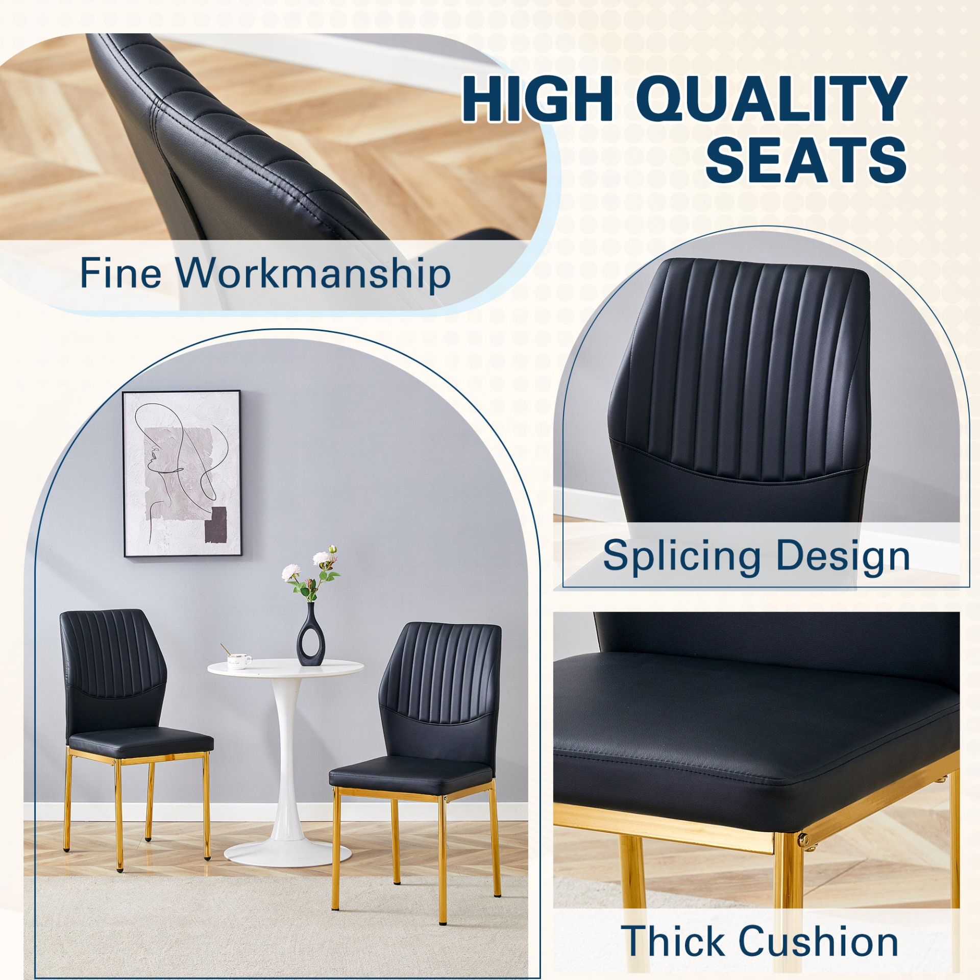 Set of four luxury Start2Finish dining chairs with high-resilience PU upholstery and vertical stripe back design.