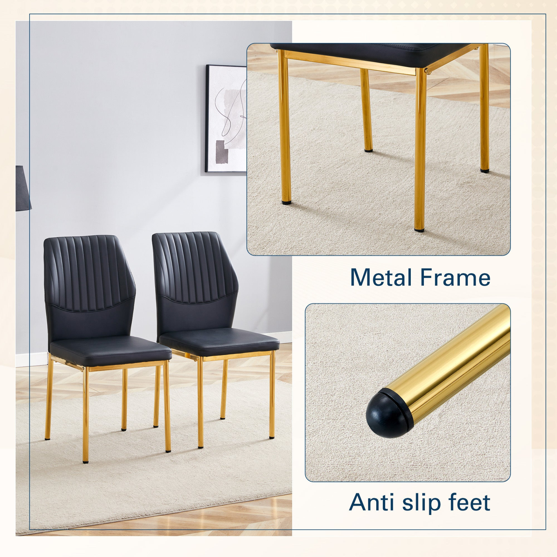Set of 4 luxury simple dining chairs by Start2Finish featuring vertical stripe back and high-resilience PU upholstery.