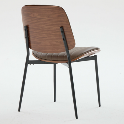 Set of 2 Start2Finish mid-century modern dining chairs with walnut bentwood back, upholstered seat, metal legs, and adjustable feet.