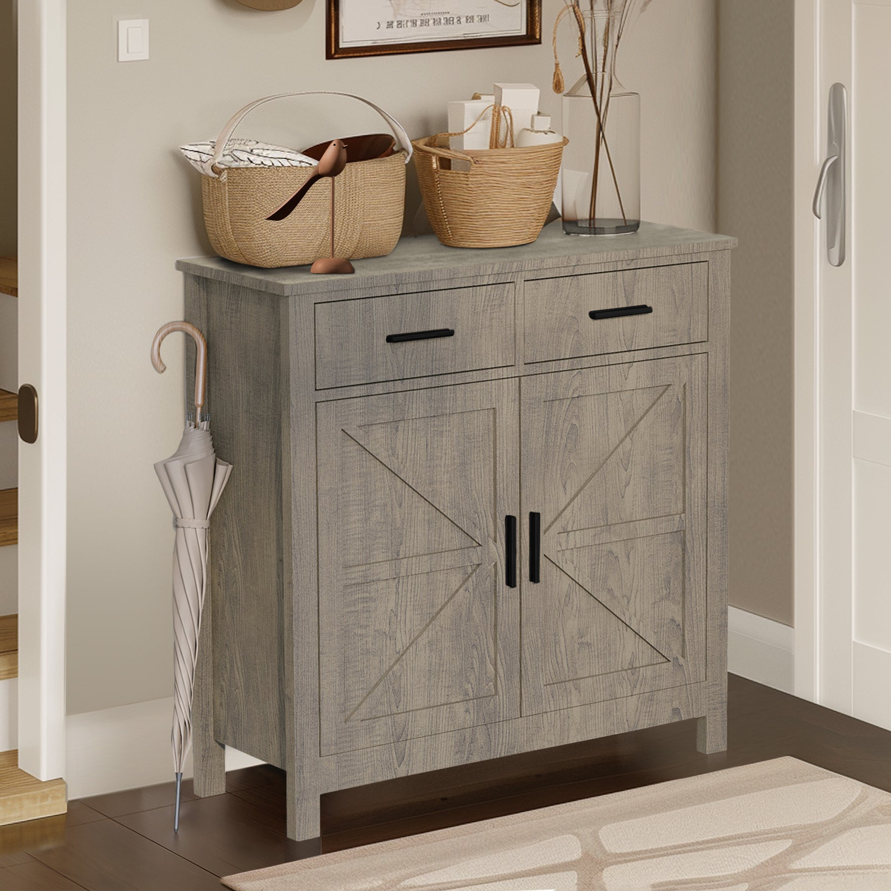 Modern farmhouse kitchen storage cabinet by Start2Finish with two drawers and two doors, showcasing a stylish furniture piece.