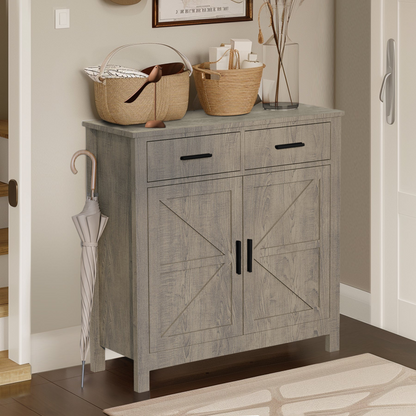 Modern farmhouse kitchen storage cabinet by Start2Finish with two drawers and two doors, showcasing a stylish furniture piece.