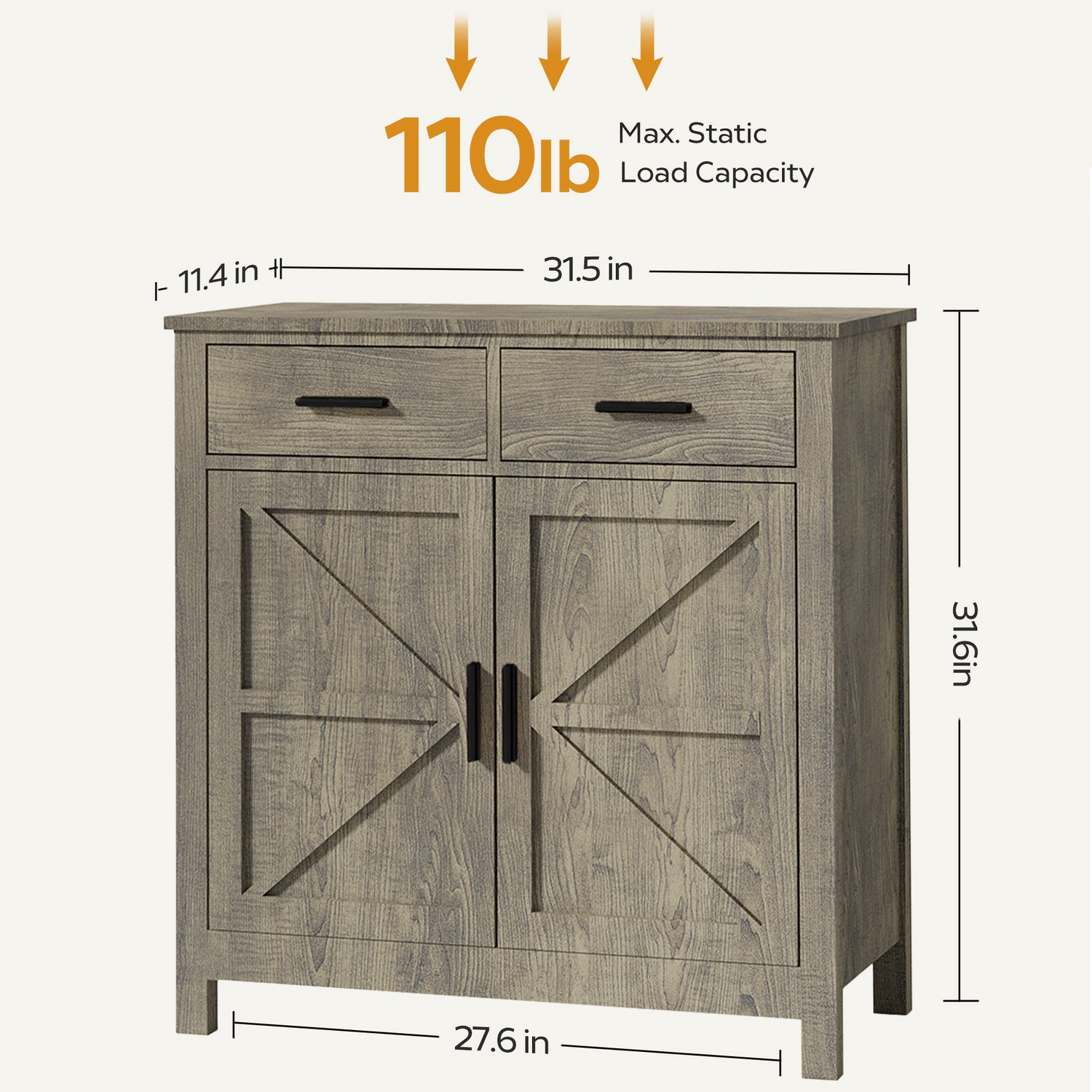 Start2Finish modern farmhouse kitchen storage cabinet with 2 drawers and 2 doors, showcasing its wood finish and functional design.
