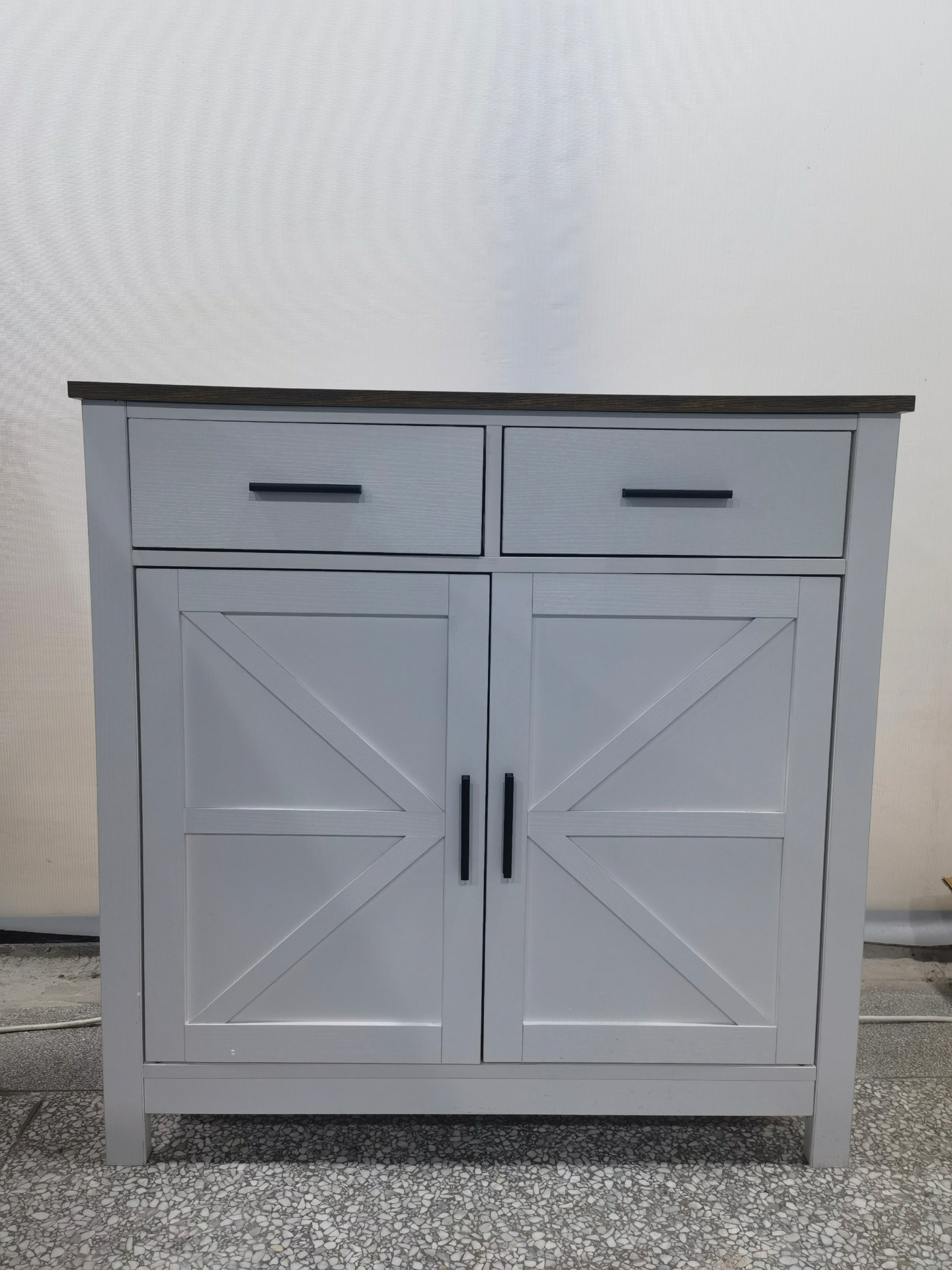 Modern farmhouse kitchen storage cabinet by Start2Finish with 2 drawers, 2 doors, and a sleek wooden finish.