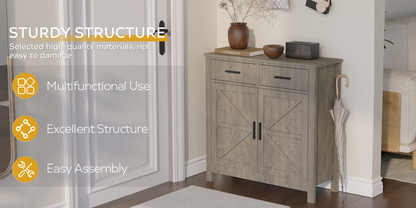 Modern farmhouse kitchen storage cabinet by Start2Finish with two drawers and two doors, featuring a stylish and functional furniture design.