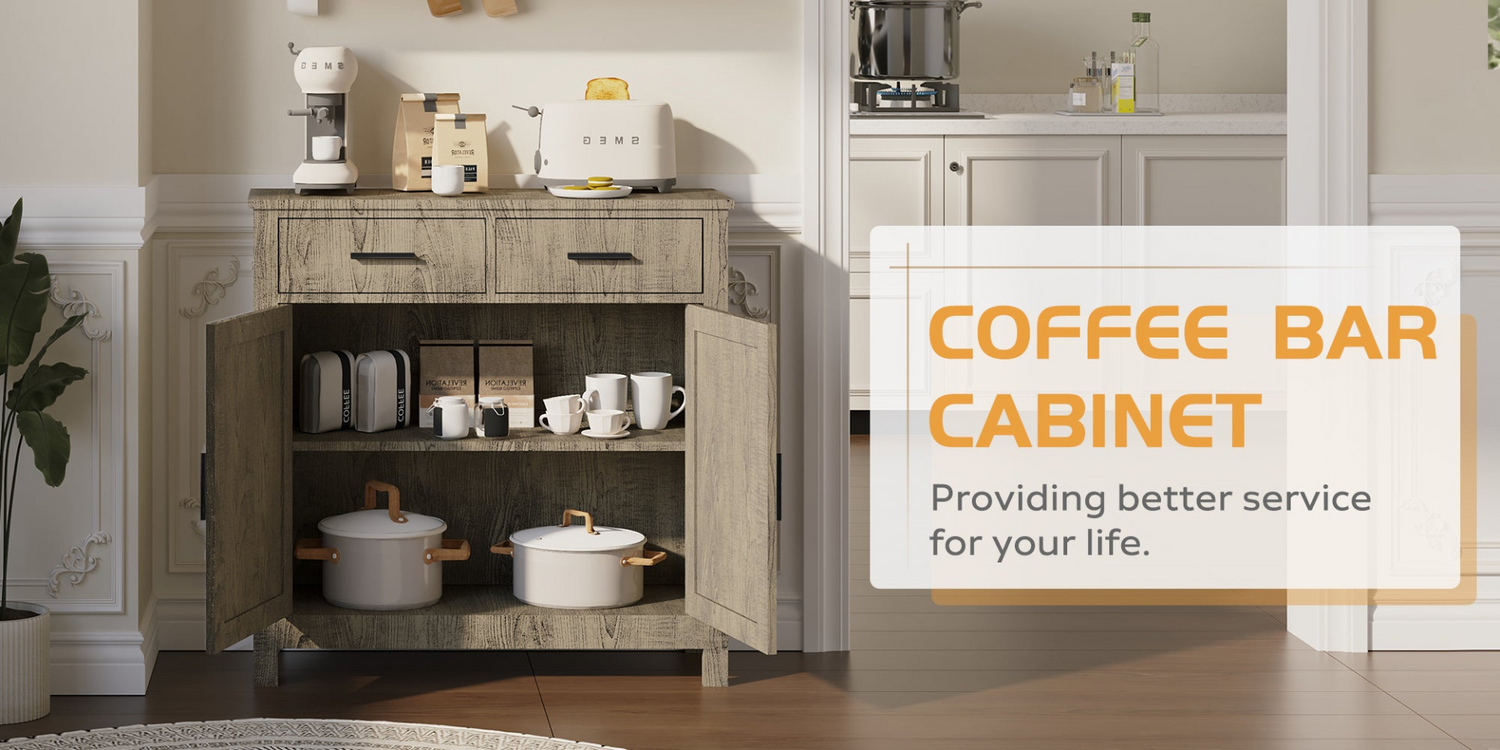 Modern farmhouse kitchen storage cabinet by Start2Finish with two drawers and two doors, showcasing a sleek, functional furniture piece.